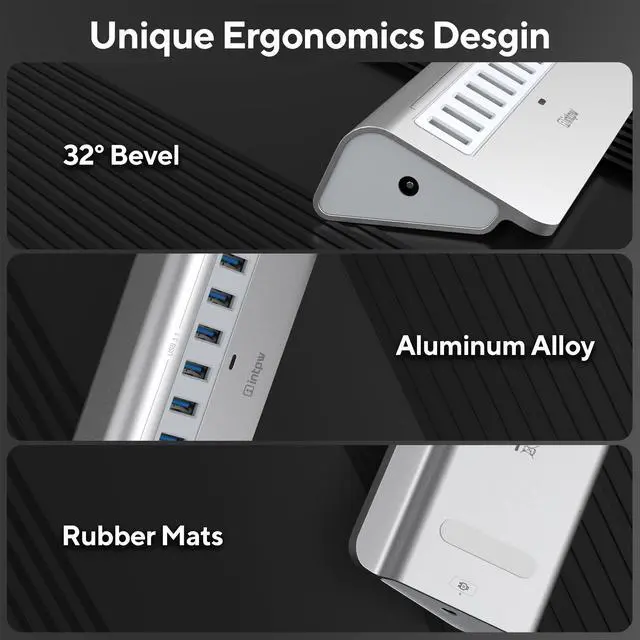 Alt view image 2 of 5 - Powered USB Hub, intpw 10 Port USB 3.1 Hub with 10Gbps Data Transfer, 36W(12V/3A) Power Adapter, USB Type A and Type C Cable, Aluminum USB Hub for Laptop, MacBook and Desktop Computer