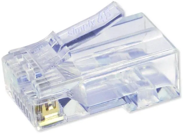 Alt view image 2 of 4 - Simply45 Unshielded Pass-Through RJ45 Modular Plugs - 24AWG Solid for CAT5e UTP Cables and 28-26AWG Stranded - Light Blue Tint - 100 Piece Jar - S45-1500