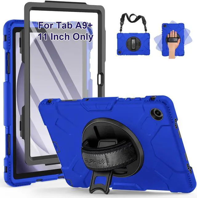 Main image of SUPFIVES Case for Samsung Galaxy Tab A9 Plus 11 Inch 2023, Liquid Silicone Heavy Duty Shockproof Protector Tab A9 Plus Cover with 360°Rotating Stand+ Hand Strap+ S-Pen Holder+ Shoulder Strap, Blue
