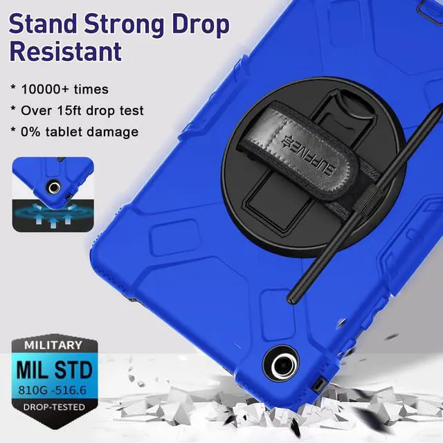 Alt view image 3 of 5 - SUPFIVES Case for Samsung Galaxy Tab A9 Plus 11 Inch 2023, Liquid Silicone Heavy Duty Shockproof Protector Tab A9 Plus Cover with 360°Rotating Stand+ Hand Strap+ S-Pen Holder+ Shoulder Strap, Blue