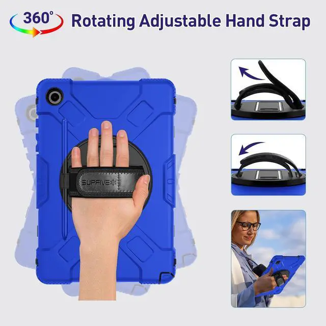 Alt view image 4 of 5 - SUPFIVES Case for Samsung Galaxy Tab A9 Plus 11 Inch 2023, Liquid Silicone Heavy Duty Shockproof Protector Tab A9 Plus Cover with 360°Rotating Stand+ Hand Strap+ S-Pen Holder+ Shoulder Strap, Blue