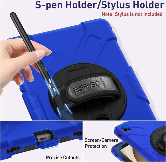 Alt view image 5 of 5 - SUPFIVES Case for Samsung Galaxy Tab A9 Plus 11 Inch 2023, Liquid Silicone Heavy Duty Shockproof Protector Tab A9 Plus Cover with 360°Rotating Stand+ Hand Strap+ S-Pen Holder+ Shoulder Strap, Blue