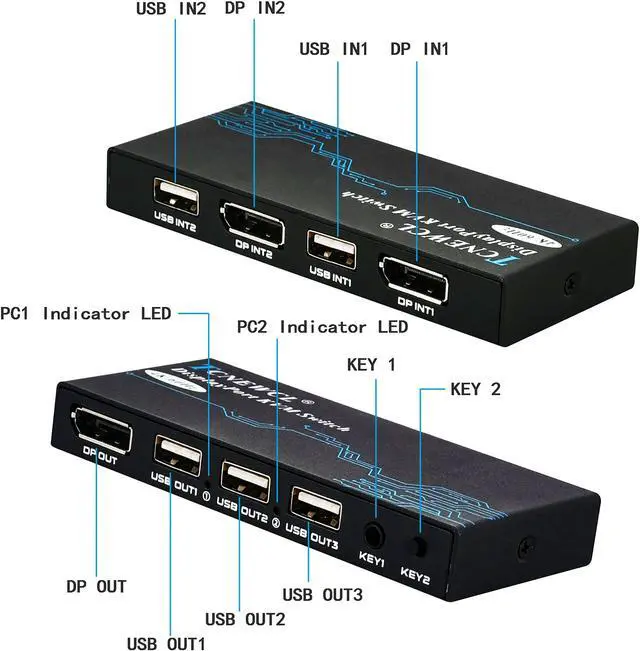 Alt view image 4 of 5 - KVM Switch DisplayPort, 2 Port DP KVM Switch for 1 HD Monitor 2 Computers to Share 3 USB 2.0 Device Keyboard Mouse Printer, Support 4K@60Hz, Included 2 DP and 2 USB Cables