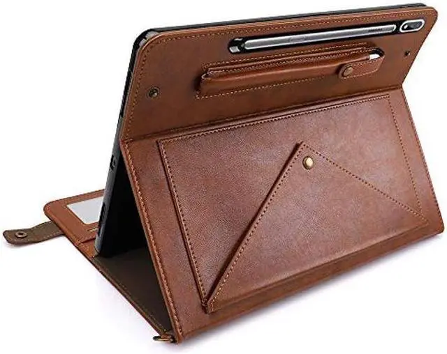 Alt view image 2 of 5 - Case for Samsung Galaxy Tab S10 Ultra/S9 Ultra/S8 Ultra 14.6-inch, Techcircle Folio Stand PU Leather Cover with Hand Strap, Crossbody Case w/Pen Holder Card Slots Envelope Pocket Wallet Case, Coffee