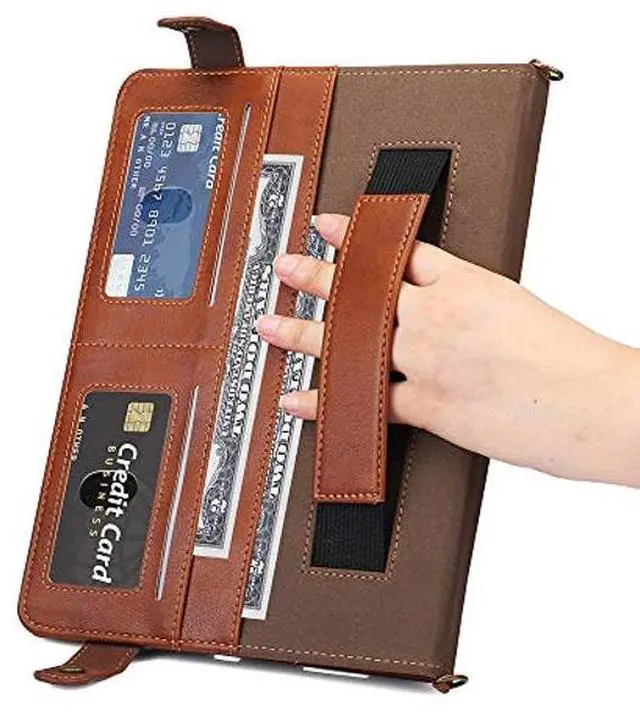 Alt view image 5 of 5 - Case for Samsung Galaxy Tab S10 Ultra/S9 Ultra/S8 Ultra 14.6-inch, Techcircle Folio Stand PU Leather Cover with Hand Strap, Crossbody Case w/Pen Holder Card Slots Envelope Pocket Wallet Case, Coffee