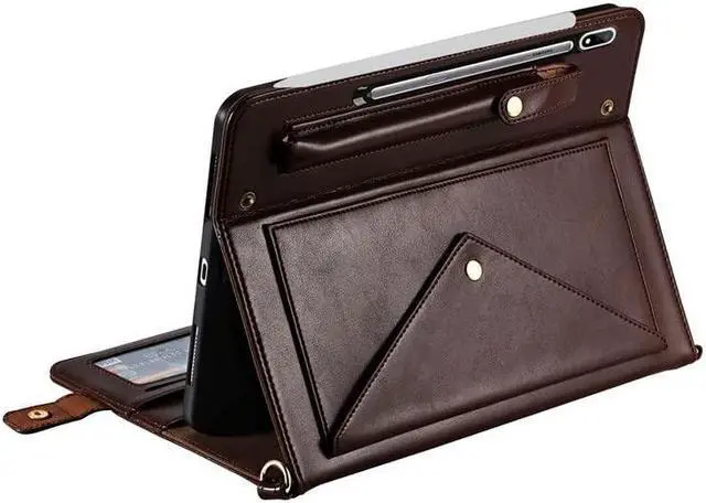 Alt view image 2 of 5 - Handbag Case for Samsung Galaxy Tab S10 Ultra/S9 Ultra/S8 Ultra 14.6", Techcircle Folio Stand Crossbody Wallet Case with S Pen Holder+Card Slots Thin Pocket+Hand Strap+Shoulder Strap, Dark Brown