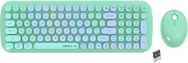 Main image of Wireless Keyboards and Mouse Combos, UBOTIE Colorful Gradient Rainbow Colored Retro Typewriter Flexible Keyboard, 2.4GHz Connection and Optical Mouse (New Green Colorful)