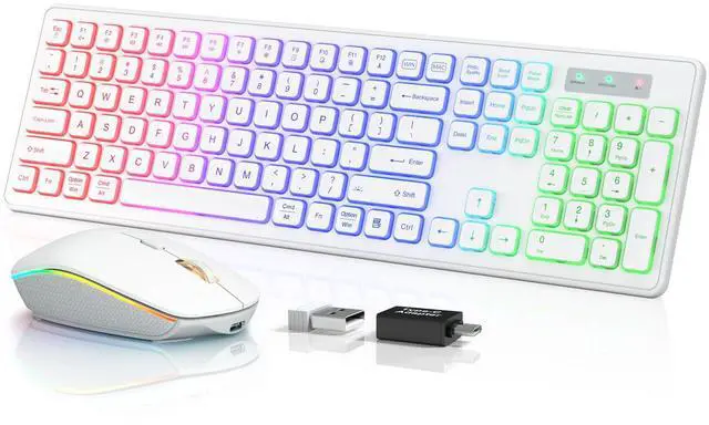 Main image of Wireless Keyboard and Mouse Combo - RGB Backlit, Rechargeable & Light Up Letters, Full-Size, Ergonomic Tilt Angle, Sleep Mode, 2.4GHz Quiet Purple Keyboard Mouse for Mac, Windows, Laptop, PC, Trueque