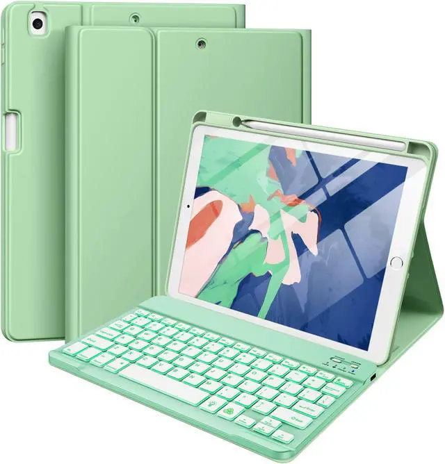 Main image of Hamile for iPad 9th/8th/7th Generation Case with Keyboard - Keyboard Case for iPad 10.2 Inch, 7 Colors Backlit Detachable Folio Cover with Pencil Holder for iPad Pro 10.5-inch/iPad Air 3rd Gen (Green)