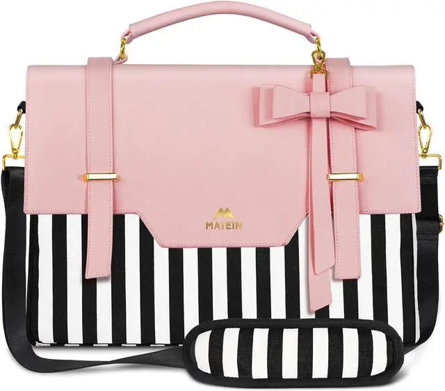 Main image of MATEIN Laptop Bag for Women, 15.6 inch Slim Computer Briefcase Sleeve Case, Lightweight Cute Girly Messenger Shoulder Carrying Work Tote Bag with Rfid Pocket, Sister Gifts for School Girl Office, Pink