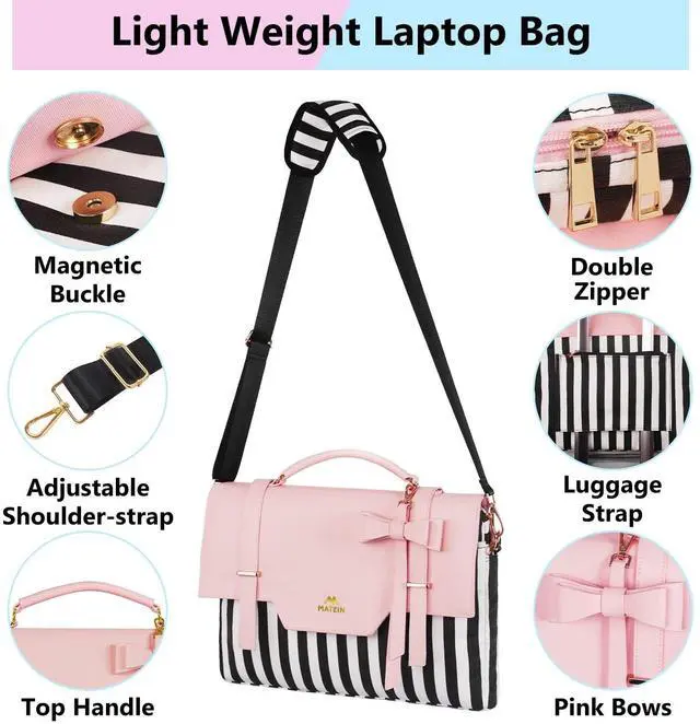 Alt view image 2 of 5 - MATEIN Laptop Bag for Women, 15.6 inch Slim Computer Briefcase Sleeve Case, Lightweight Cute Girly Messenger Shoulder Carrying Work Tote Bag with Rfid Pocket, Sister Gifts for School Girl Office, Pink