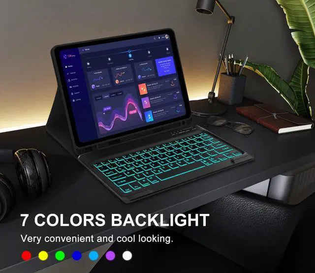 Alt view image 3 of 5 - Keyboard Case for iPad Air 13-inch (M2, 2024) & iPad Pro 12.9 (6th 2022/5th 2021/4th 2020/3rd 2018 Gen), Detachable Bluetooth Keyboard| Smart 7 Color Backlit| Slim Protection Cover with Pencil Holder