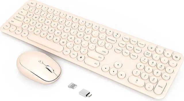 Main image of Wireless Keyboard Mouse Combo, 2.4Ghz Aesthetic Quiet Keyboard and Mouse Wireless, 110 Keys Full Size Ultra-Thin Cute Keyboard for Laptop, Computer, PC, Notebook, Windows, Mac OS (Khaki)