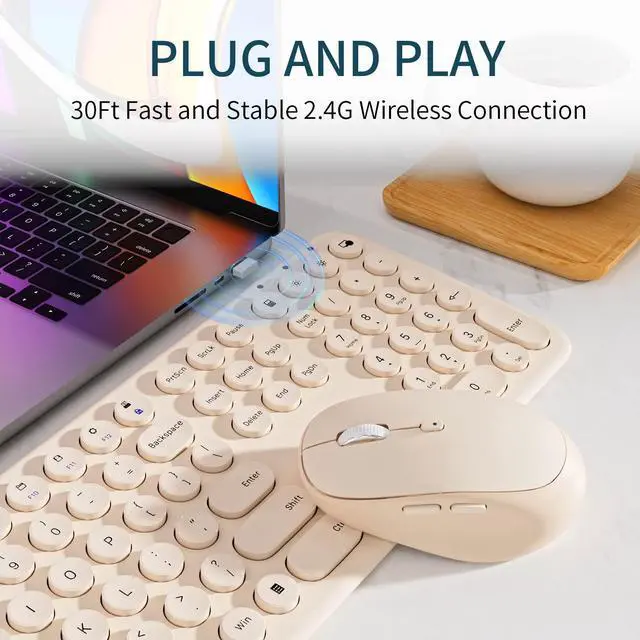 Alt view image 2 of 5 - Wireless Keyboard Mouse Combo, 2.4Ghz Aesthetic Quiet Keyboard and Mouse Wireless, 110 Keys Full Size Ultra-Thin Cute Keyboard for Laptop, Computer, PC, Notebook, Windows, Mac OS (Khaki)