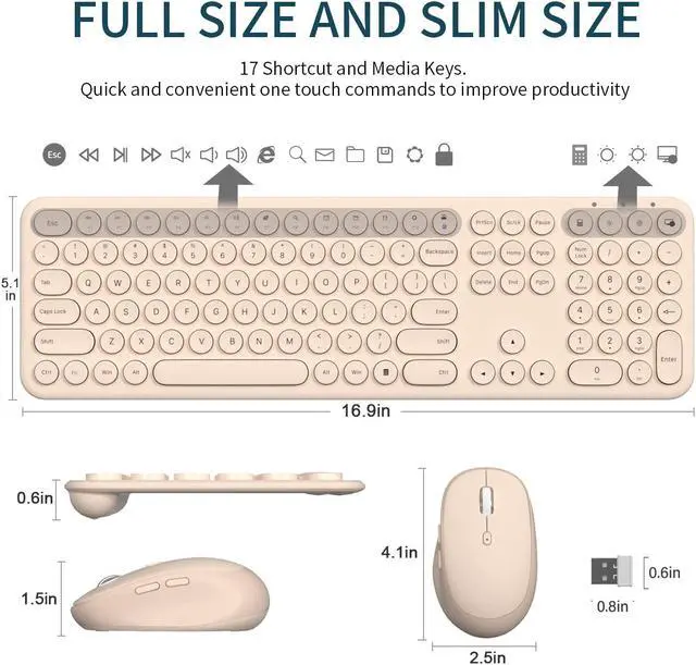 Alt view image 4 of 5 - Wireless Keyboard Mouse Combo, 2.4Ghz Aesthetic Quiet Keyboard and Mouse Wireless, 110 Keys Full Size Ultra-Thin Cute Keyboard for Laptop, Computer, PC, Notebook, Windows, Mac OS (Khaki)