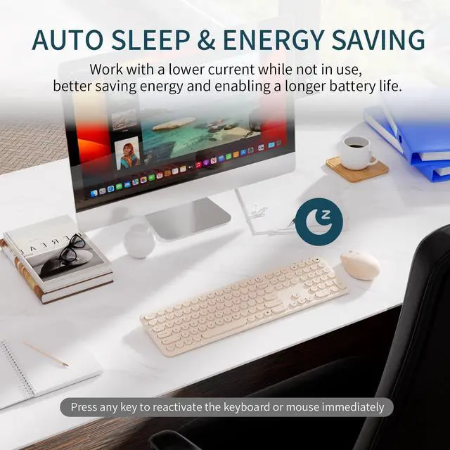 Alt view image 5 of 5 - Wireless Keyboard Mouse Combo, 2.4Ghz Aesthetic Quiet Keyboard and Mouse Wireless, 110 Keys Full Size Ultra-Thin Cute Keyboard for Laptop, Computer, PC, Notebook, Windows, Mac OS (Khaki)