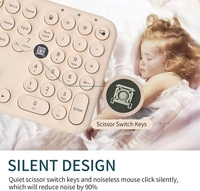 Alt view image 3 of 5 - Wireless Keyboard Mouse Combo, 2.4Ghz Aesthetic Quiet Keyboard and Mouse Wireless, 110 Keys Full Size Ultra-Thin Cute Keyboard for Laptop, Computer, PC, Notebook, Windows, Mac OS (Khaki)