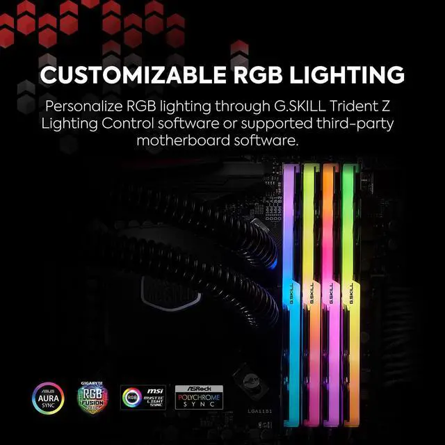 Alt view image 3 of 5 - G.SKILL Trident Z RGB Series (XMP) DDR4 RAM 32GB (2x16GB) 3200MT/s CL16-18-18-38 1.35V Intel AMD Desktop Computer Memory UDIMM (F4-3200C16D-32GTZR)