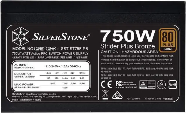 Alt view image 5 of 5 - SilverStone Technology 750 Watt ATX Power Supply 80 Plus Bronze with 100% Modular Cable Design ST75F-PB