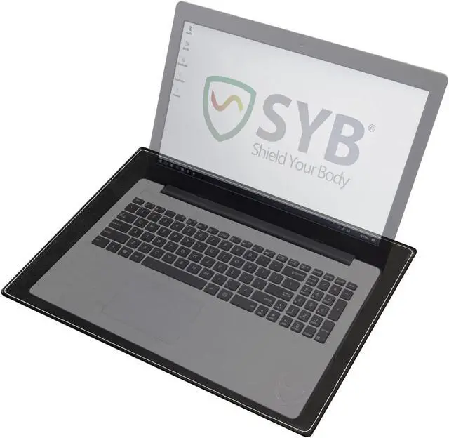 Main image of Shield Your Body - Laptop Lap Pad with SaferBody, Anti Radiation Shield & Heat Shield Pad, EMF Blocker Laptop Pad for Up to 14in.Wide Device (13.8 x 10.7 inches), Jet Black PU Leather Color