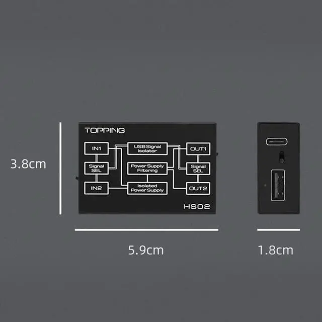 Alt view image 3 of 5 - Topping HS02 USB 2.0 High Performance Audio Isolator with USB-B and Type C Input Compatible with PCM32bit 768kHz DSD512 Native Low Latency USB Isolator