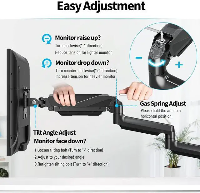 Alt view image 4 of 5 - MOUNTUP Triple Monitor Mount, Three Monitor Desk Mount for Max 27 inch Computer Screens, Triple Monitors Stand with Gas Spring, Monitors Arm with Swivel, Tilt, Rotation, Each Arm Holds Up to 19.8 lbs