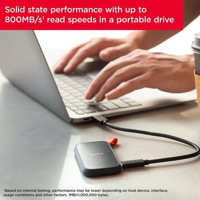 Alt view image 4 of 5 - SanDisk 2TB Portable SSD - Up to 800MB/s, USB-C, USB 3.2 Gen 2, Updated Firmware - External Solid State Drive - SDSSDE30-2T00-G26