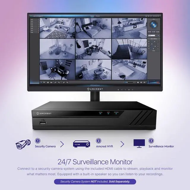 Alt view image 5 of 5 - Amcrest 24/7 Surveillance Video Monitor Screen, 22 inch PC Computer NVR/DVR Monitor, 1080p FHD 60Hz with HDMI VGA, Micro Bezel Design, W-LED for Home Office, Monitor, Built-in Dual Speakers, AM-LM22