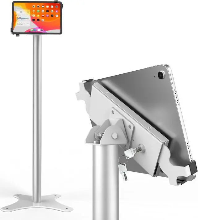 Main image of Beelta Universal Tablet Floor Stand Diagonal Clamp, Compatible with iPad 9.7 to 12.9 Inch, Durable Metal Construction, Anti-Theft, 145-degree Rotation, 360-degree Viewing, Unobstructed Access