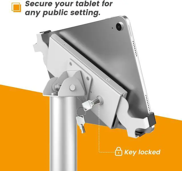 Alt view image 3 of 5 - Beelta Universal Tablet Floor Stand Diagonal Clamp, Compatible with iPad 9.7 to 12.9 Inch, Durable Metal Construction, Anti-Theft, 145-degree Rotation, 360-degree Viewing, Unobstructed Access