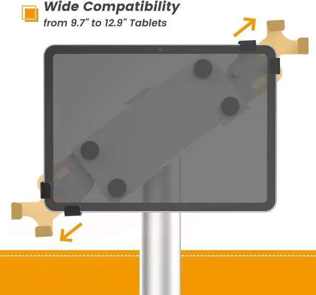 Alt view image 4 of 5 - Beelta Universal Tablet Floor Stand Diagonal Clamp, Compatible with iPad 9.7 to 12.9 Inch, Durable Metal Construction, Anti-Theft, 145-degree Rotation, 360-degree Viewing, Unobstructed Access