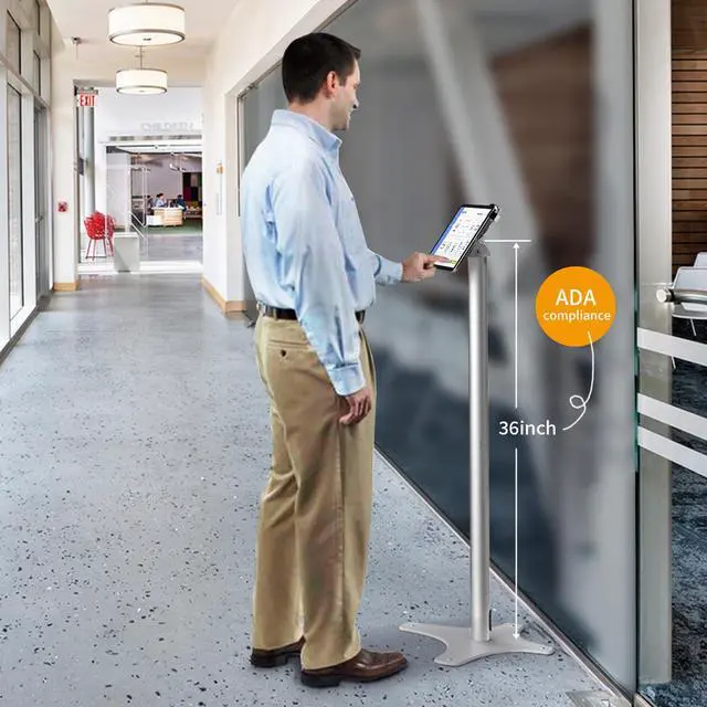 Alt view image 2 of 5 - Beelta Universal Tablet Floor Stand Diagonal Clamp, Compatible with iPad 9.7 to 12.9 Inch, Durable Metal Construction, Anti-Theft, 145-degree Rotation, 360-degree Viewing, Unobstructed Access