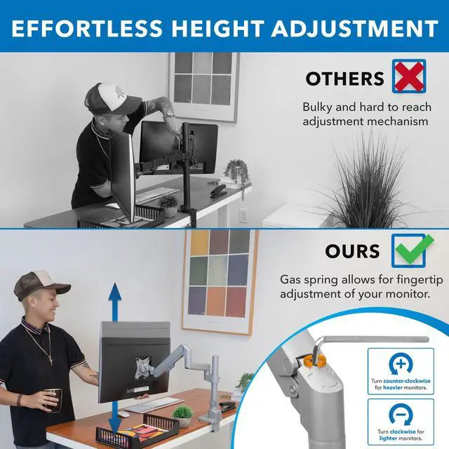 Alt view image 4 of 5 - Mount-It! Single Monitor Desk Mount | Pole Mounted Gas Spring Monitor Arm | Premium Height Adjustable Computer Display Riser, Silver