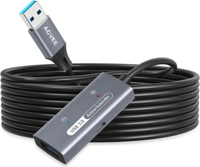 Main image of AGVEE 100ft / 30m USB 3.0 Active Extension Cable, USB3.0 Male to Female Extender Repeater Ultra Extra Long Signal Booster Cord for 2.5" 3.5" Hard Drive, Flash Driver, Mouse Keyboard, Printer, Gray