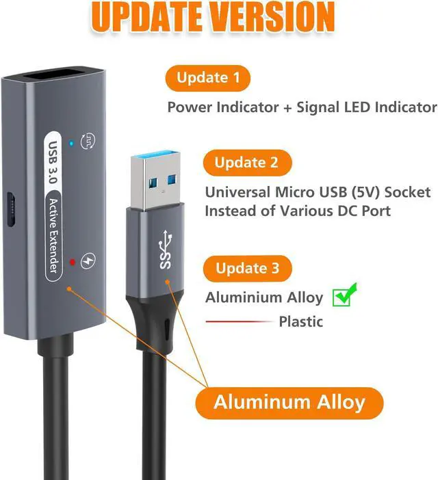 Alt view image 2 of 5 - AGVEE 100ft / 30m USB 3.0 Active Extension Cable, USB3.0 Male to Female Extender Repeater Ultra Extra Long Signal Booster Cord for 2.5" 3.5" Hard Drive, Flash Driver, Mouse Keyboard, Printer, Gray
