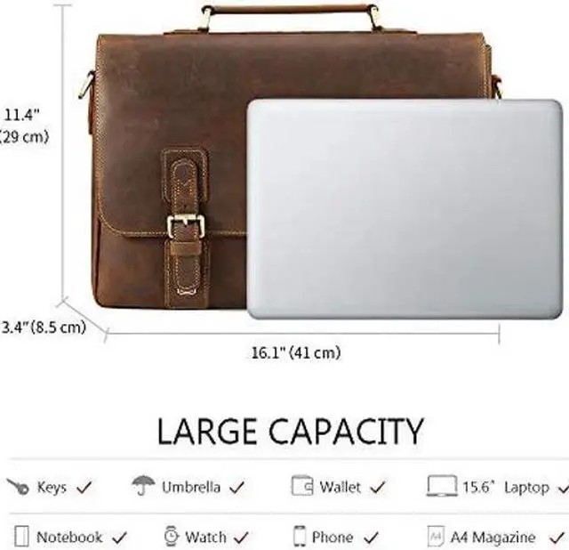 Alt view image 4 of 5 - Kattee Men's Leather Satchel Briefcase, 15.6" Laptop Messenger Shoulder Bag Tote