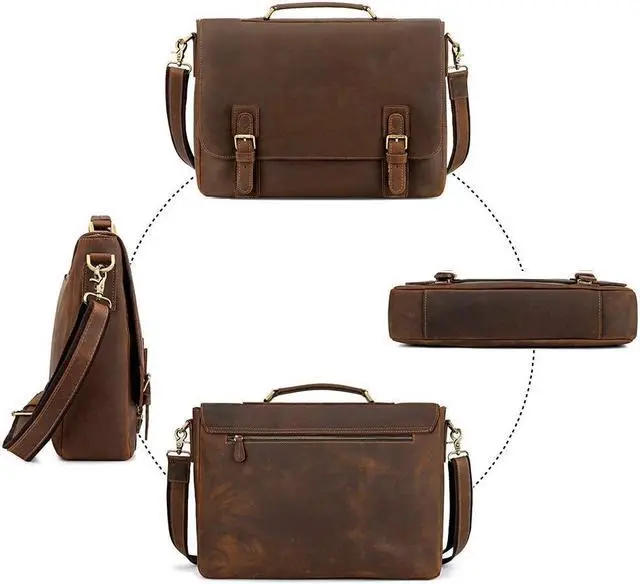 Alt view image 3 of 5 - Kattee Men's Leather Satchel Briefcase, 15.6" Laptop Messenger Shoulder Bag Tote