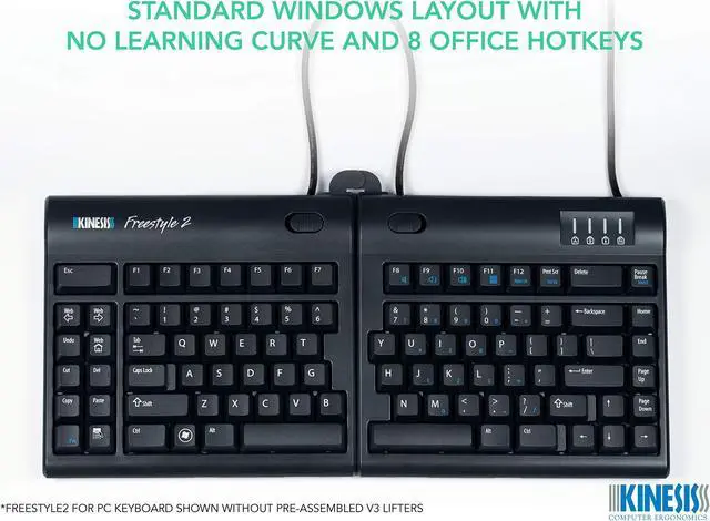 Alt view image 2 of 5 - Kinesis Freestyle2 Ergonomic Keyboard w/ V3 Lifters for PC (9" Separation)