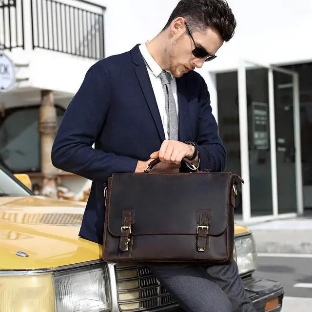 Alt view image 2 of 5 - Kattee Men's Leather Satchel Briefcase, 15.6" Laptop Messenger Shoulder Bag Tote