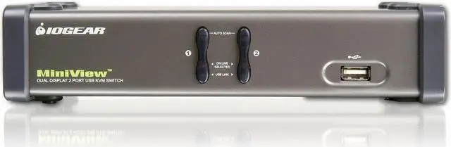 Alt view image 2 of 5 - IOGEAR 2-Port Dual View KVM Switch with Audio and USB Peripheral Sharing, w/Full Set of Cables, (GCS1742 TAA Compliant)