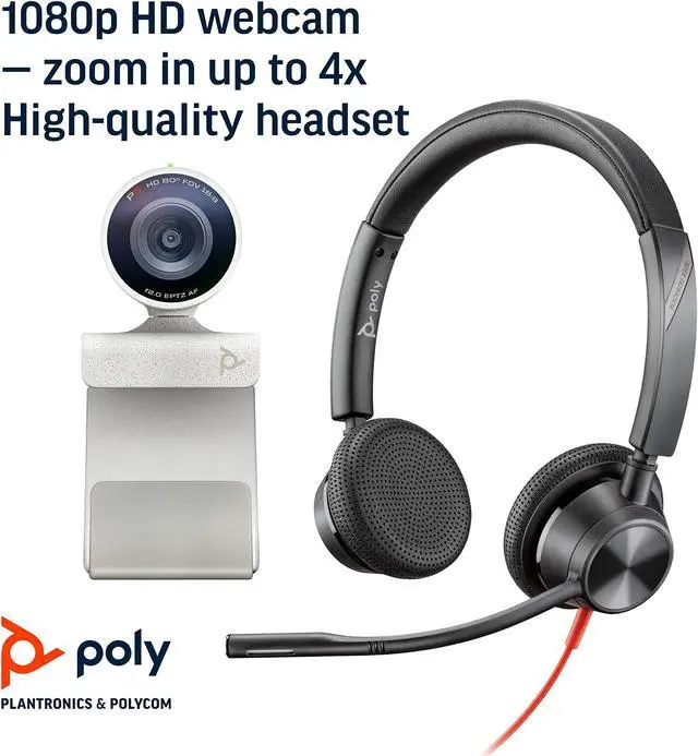 Alt view image 4 of 5 - Poly - Studio P5 Webcam with Blackwire 3325 Headset Kit (Plantronics + Polycom) - 1080p HD Professional Video Conferencing Camera & Stereo Audio Wired Headset USB-A - Certified for Zoom & Teams