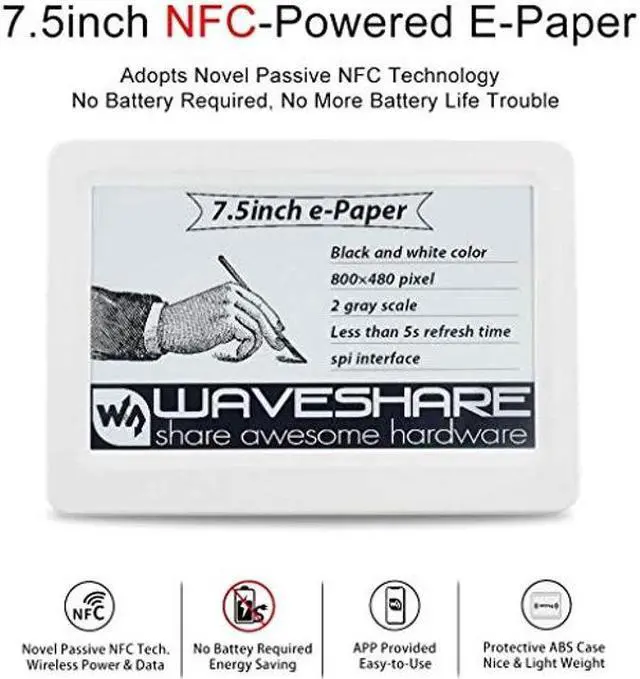 Alt view image 2 of 5 - waveshare 7.5inch Passive NFC-Powered e-Paper Display V2 Black/White e-Ink Screen, Wireless Powering and Data Transfer No Battery Required, Refresh by Smartphone with NFC Function or NFC Reader