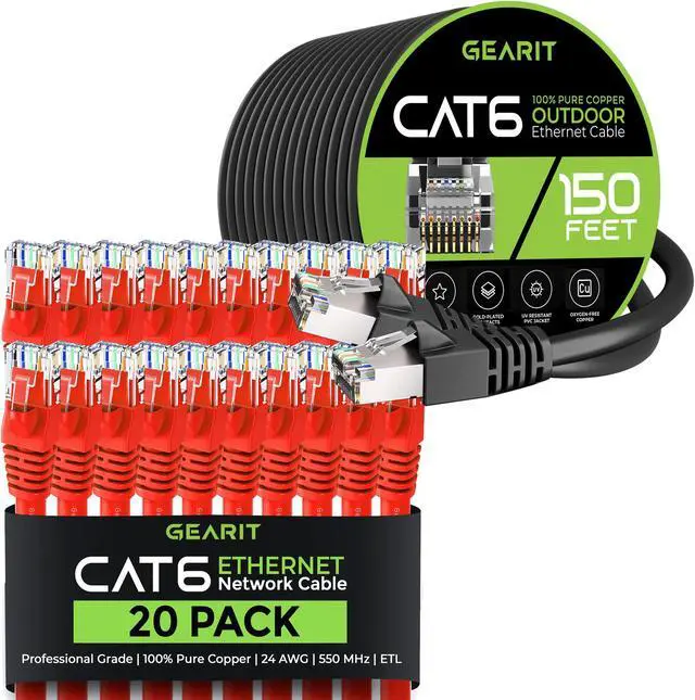 Main image of GearIT 20Pack 1ft Cat6 Ethernet Cable & 150ft Cat6 Cable