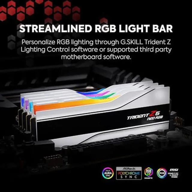 Alt view image 3 of 5 - G.SKILL Trident Z5 Neo RGB Series (AMD Expo) DDR5 RAM 32GB (2x16GB) 6000MT/s CL30-36-36-96 1.35V Desktop Computer Memory UDIMM - Matte White (F5-6000J3036F16GX2-TZ5NRW)