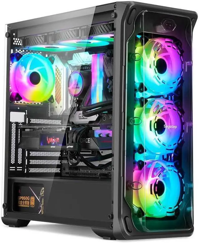 Alt view image 3 of 5 - SEGOTEP LUX 360 - EATX/ATX Gaming Desktop Case with 3D Ring Design Panel - Compatible with 240mm/280mm/360mm AIO Liquid Cooler & Vertical GPU - Acrylic Panels - Three ARGB Fans Included - Black Color