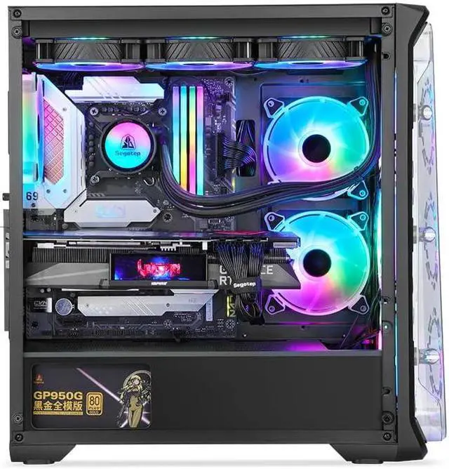 Alt view image 4 of 5 - SEGOTEP LUX 360 - EATX/ATX Gaming Desktop Case with 3D Ring Design Panel - Compatible with 240mm/280mm/360mm AIO Liquid Cooler & Vertical GPU - Acrylic Panels - Three ARGB Fans Included - Black Color
