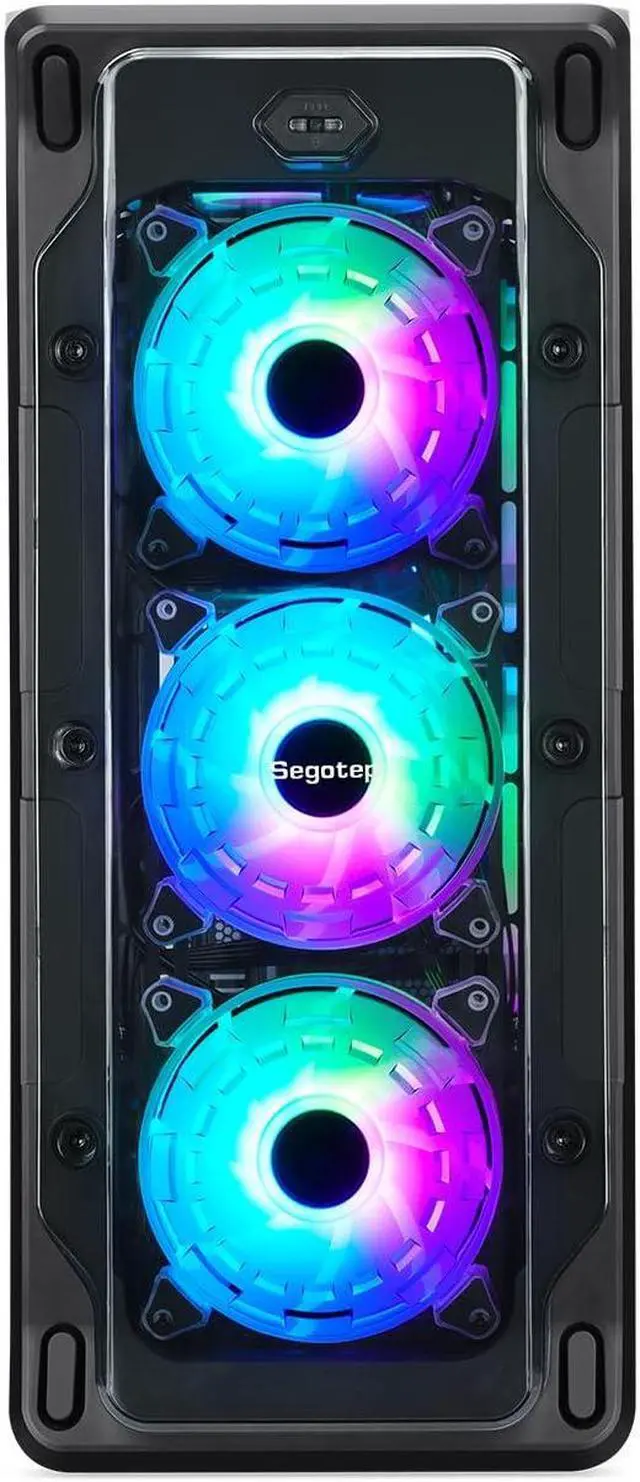 Alt view image 5 of 5 - SEGOTEP LUX 360 - EATX/ATX Gaming Desktop Case with 3D Ring Design Panel - Compatible with 240mm/280mm/360mm AIO Liquid Cooler & Vertical GPU - Acrylic Panels - Three ARGB Fans Included - Black Color