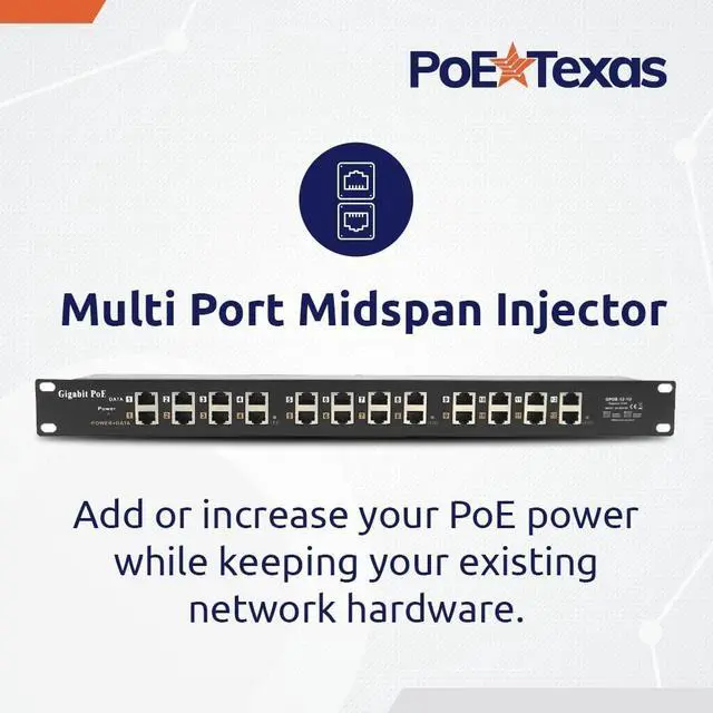 Alt view image 2 of 5 - PoE Texas - PoE Injector - 12 Port Gigabit Passive Midspan Injector - Add or Increase Power Over Ethernet to Your Network for 802.3af or at Devices VoIP Phone, WiFi Access Point, IP Camera and More