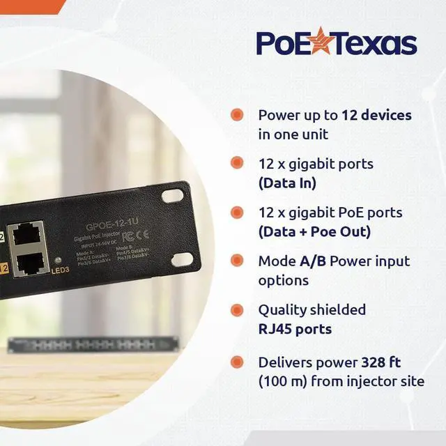 Alt view image 3 of 5 - PoE Texas - PoE Injector - 12 Port Gigabit Passive Midspan Injector - Add or Increase Power Over Ethernet to Your Network for 802.3af or at Devices VoIP Phone, WiFi Access Point, IP Camera and More
