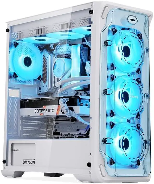Alt view image 2 of 5 - SEGOTEP LUX 360 - EATX/ATX Gaming Desktop Case with 3D Ring Design Panel - Compatible with 240mm/280mm/360mm AIO Liquid Cooler & Vertical GPU - Acrylic Panels - Three ARG Fans Included - White Color